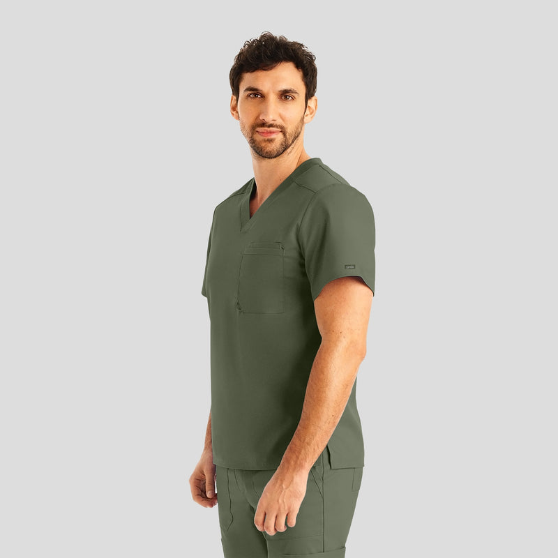 Olive Moss - Landau ProFlex Men's 2 Pocket V-Neck Scrub Top for Nursing