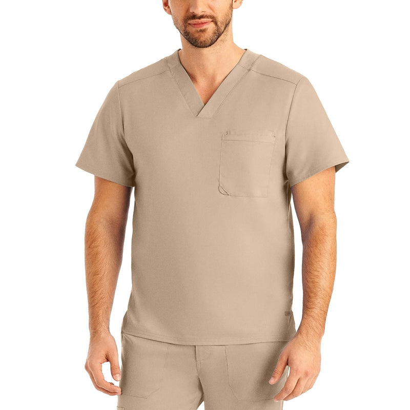Sandstone - Landau ProFlex Men's 2 Pocket V-Neck Scrub Top for Nursing