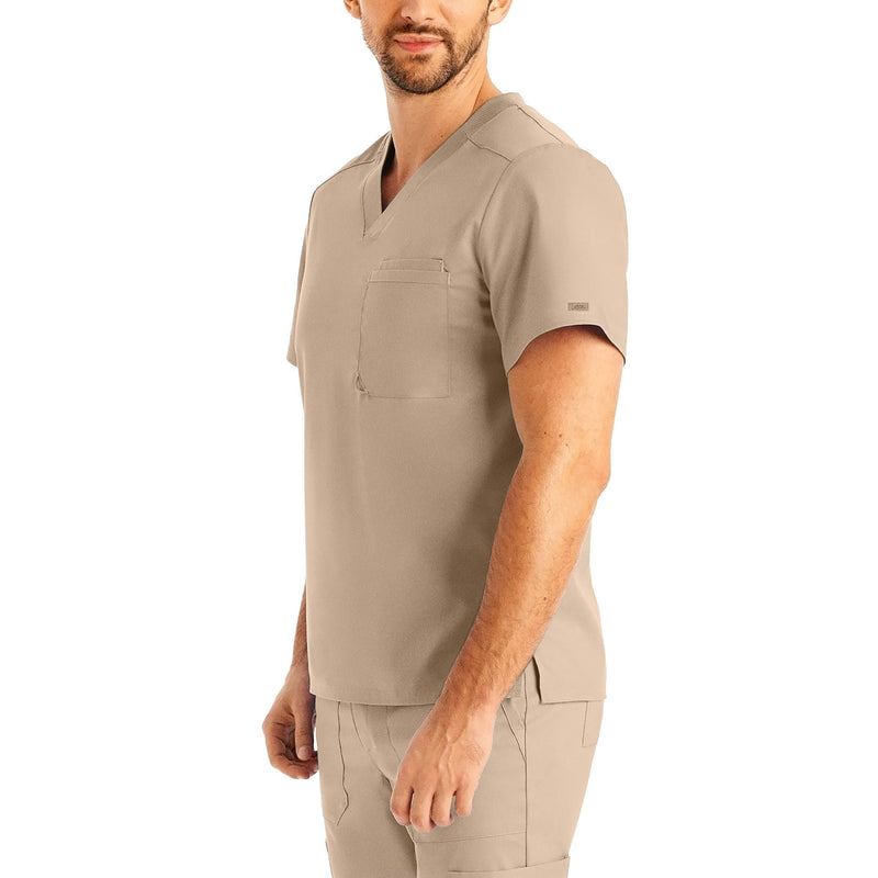 Sandstone - Landau ProFlex Men's 2 Pocket V-Neck Scrub Top for Nursing