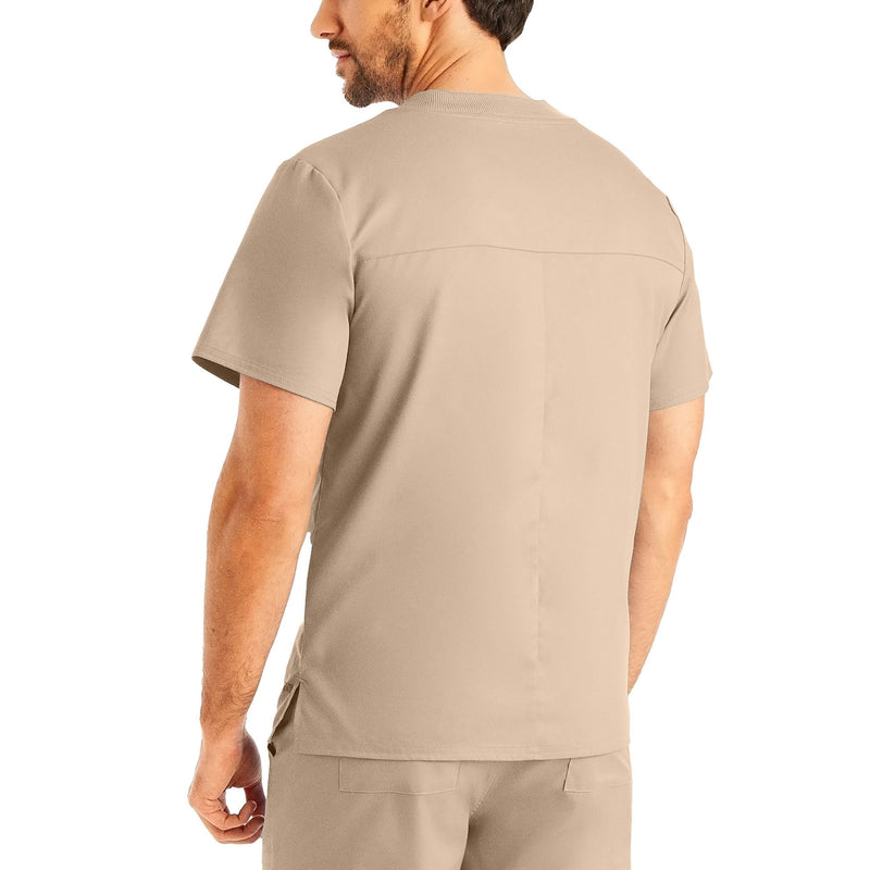 Sandstone - Landau ProFlex Men's 2 Pocket V-Neck Scrub Top for Nursing