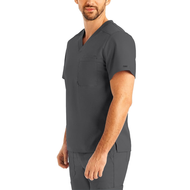 Steel - Landau ProFlex Men's 2 Pocket V-Neck Scrub Top for Nursing