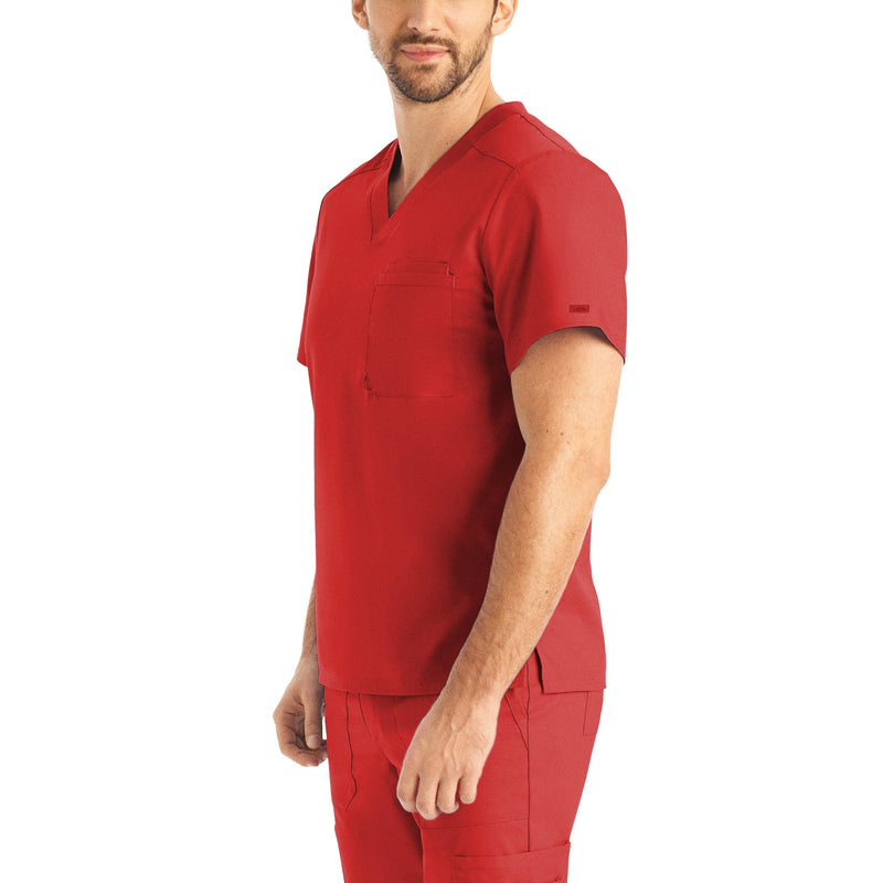 True Red - Landau ProFlex Men's 2 Pocket V-Neck Scrub Top for Nursing