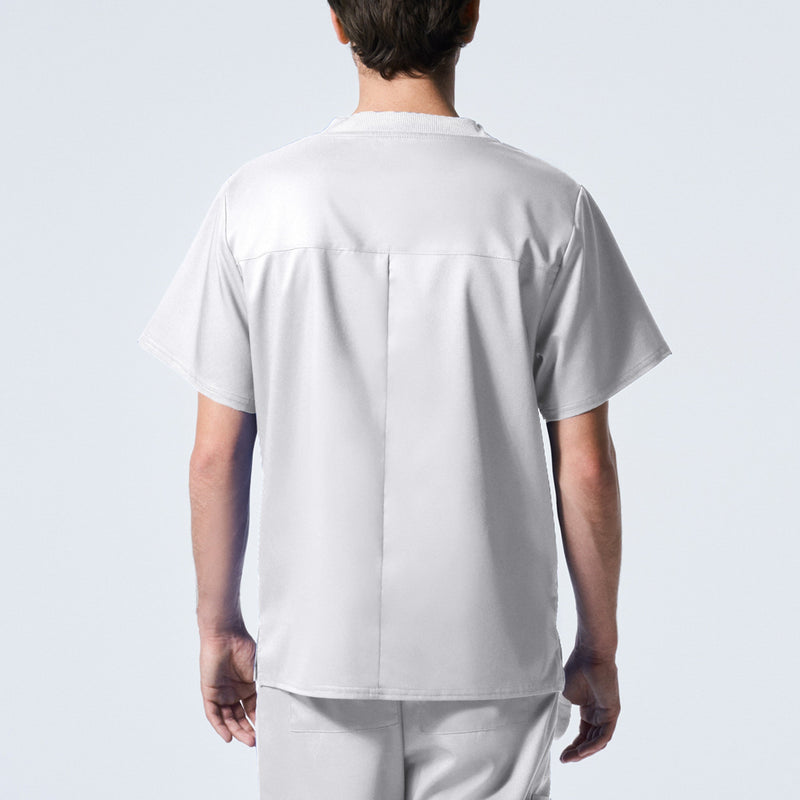 White - Landau ProFlex Men's 2 Pocket V-Neck Scrub Top for Nursing