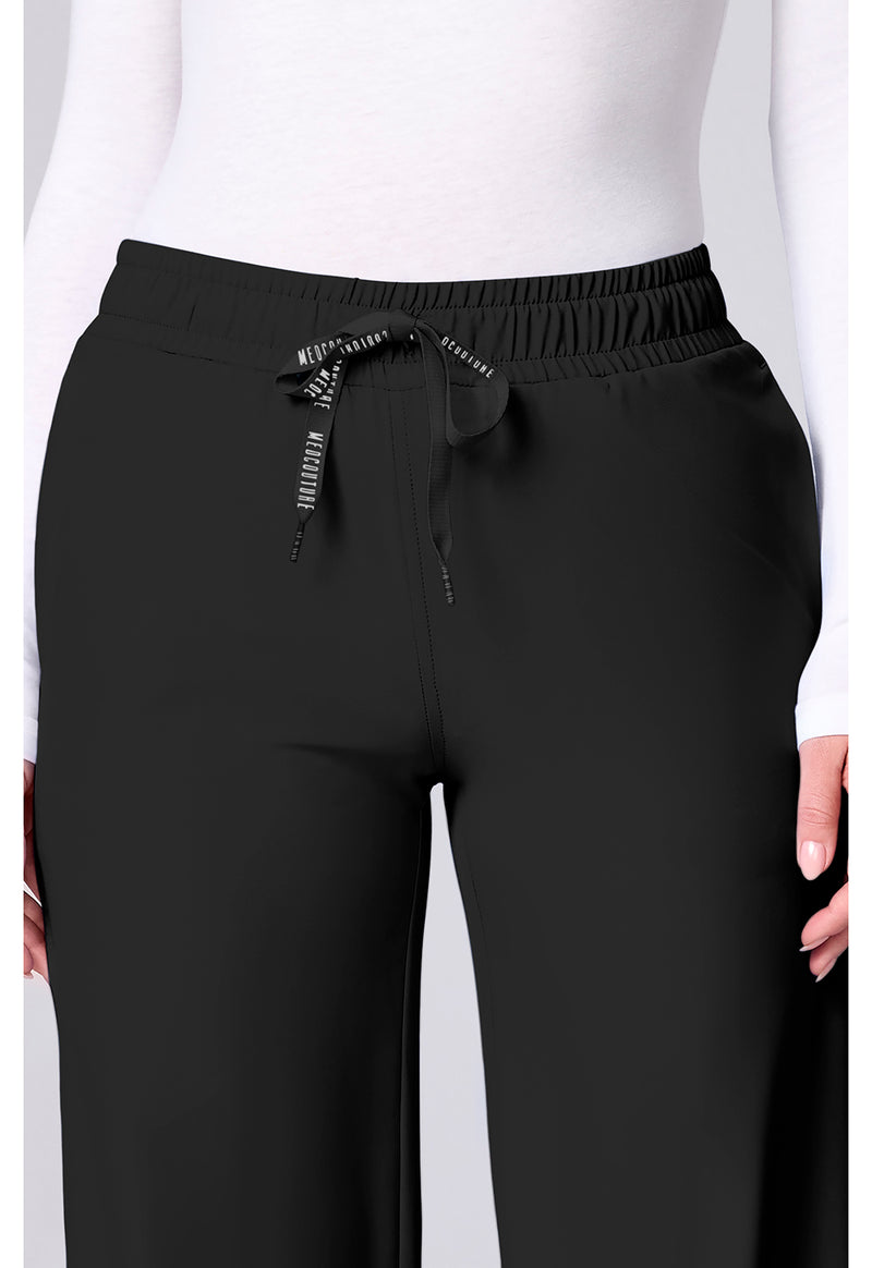 Black - Women's Wide Leg Pintuck Scrub Pants (View 2)