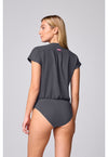 Pewter - Med Couture AMP Women Scrub Top - Back View