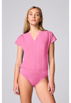 Pixel Pink - Med Couture AMP Women Scrub Top - Front View