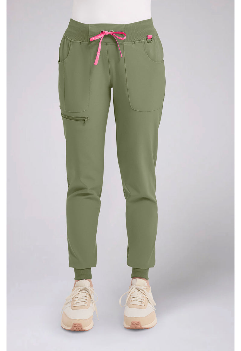 Olive - Med Couture AMP Women Scrub Pants - Front View