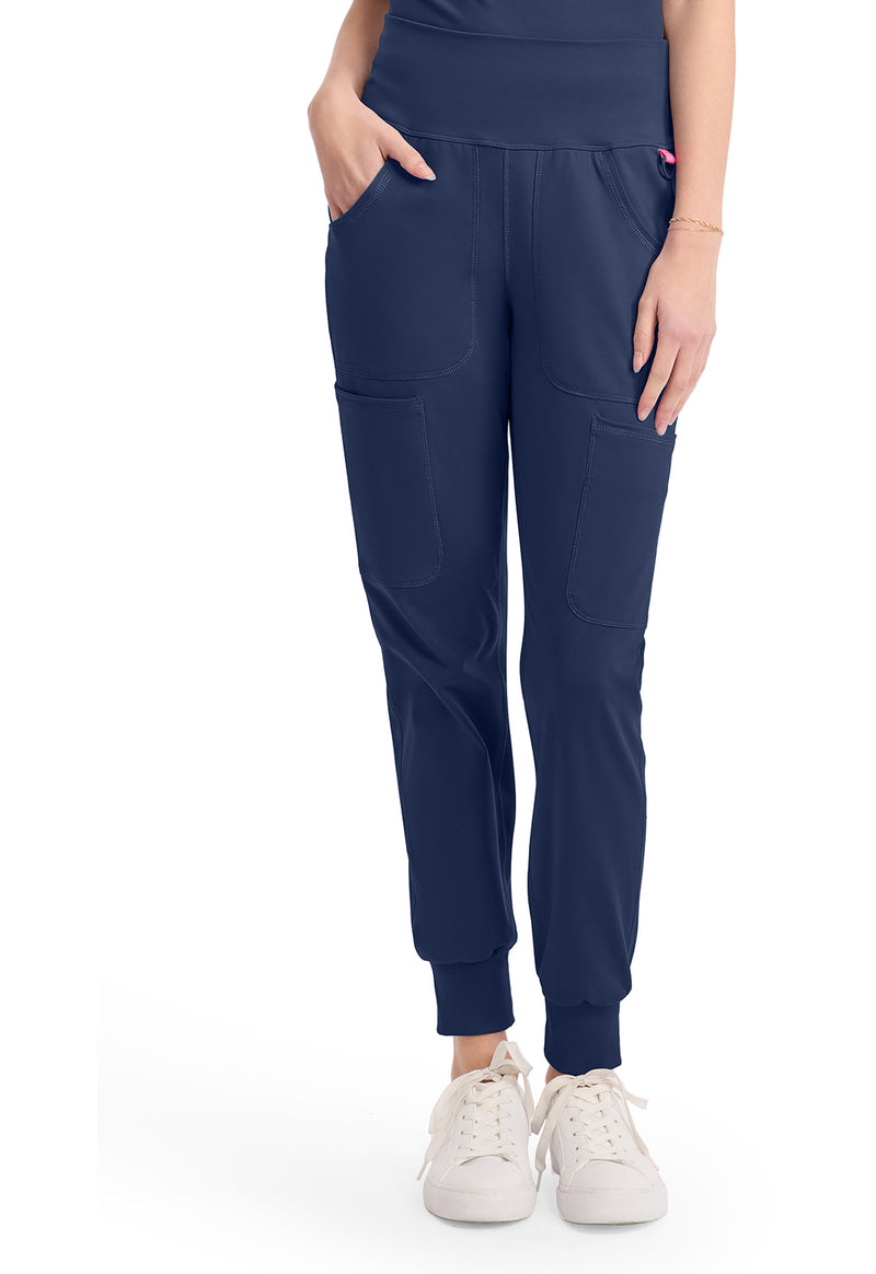 Navy - Med Couture AMP Knit Women Scrub Pants - Front View