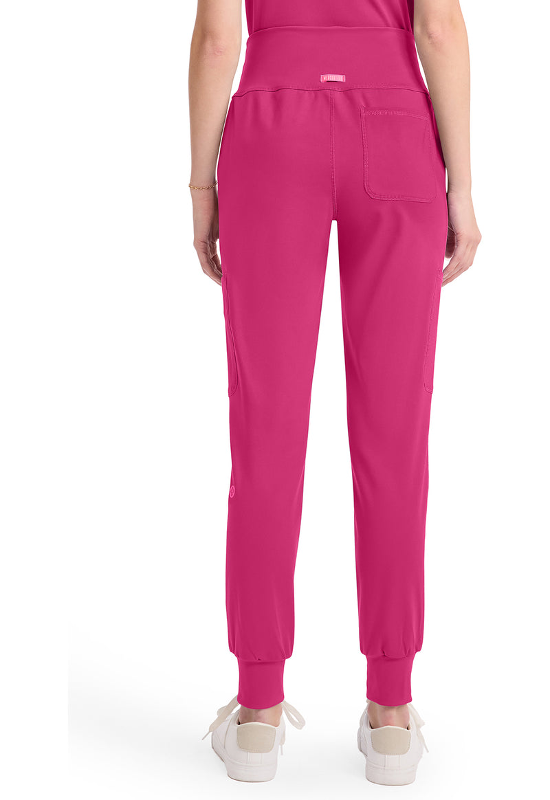 Pink Power - Med Couture AMP Knit Women Scrub Pants - Back View