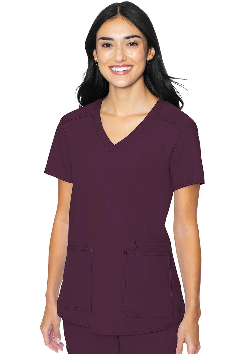 Wine - Med Couture Insight Women Scrub Top - Front View