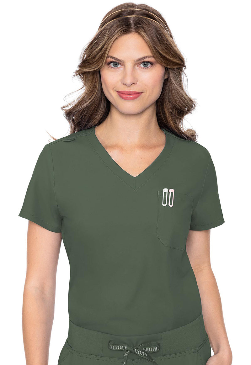 Olive - Med Couture Insight Women Scrub Top - Front View