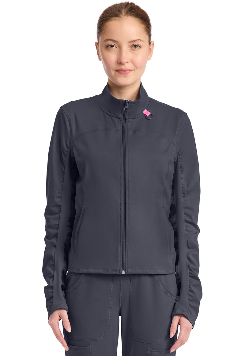 Pewter - Med Couture AMP Knit Women Scrub Jacket - Front View