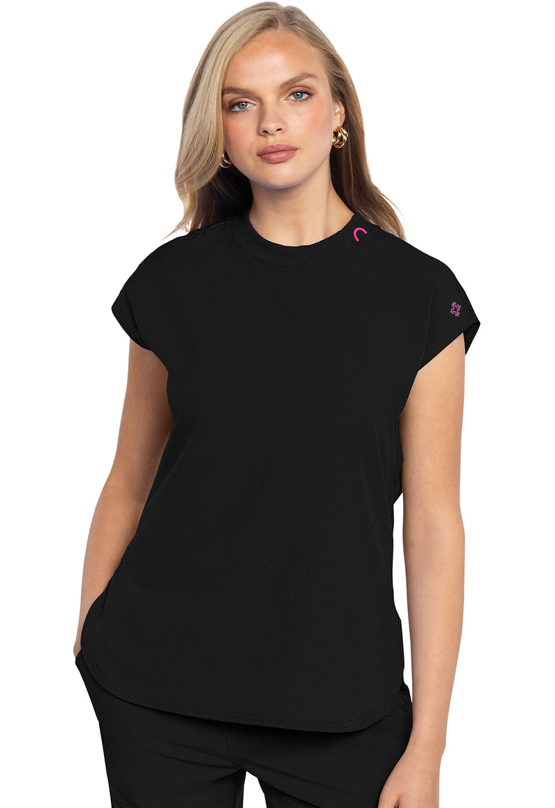 Black - Med Couture AMP Women Scrub Top - Front View