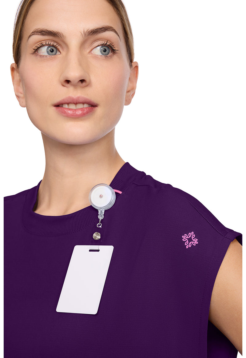 Eggplant - Women's Round Neck Tuckable Scrub Top (View 3)