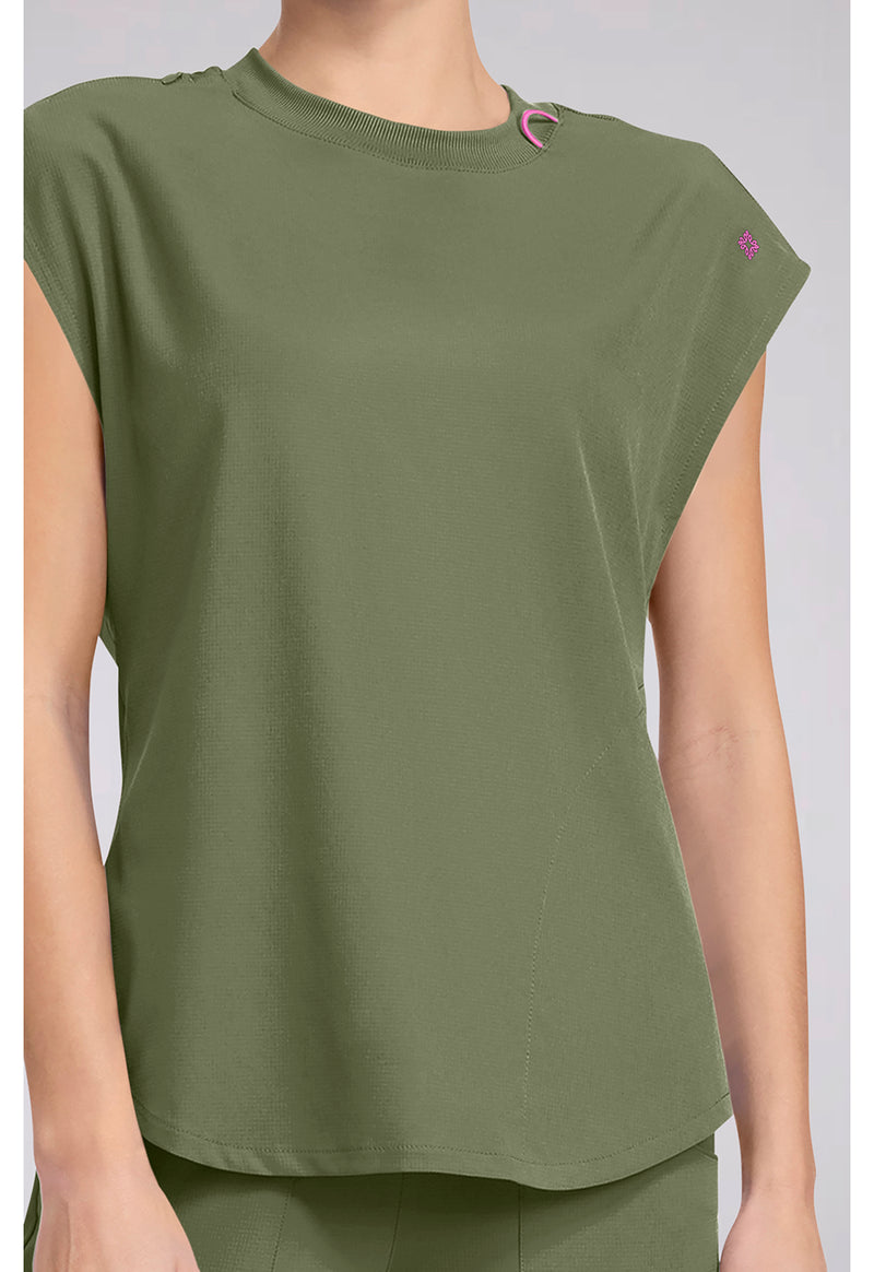 Olive - Women's Round Neck Tuckable Scrub Top (View 4)