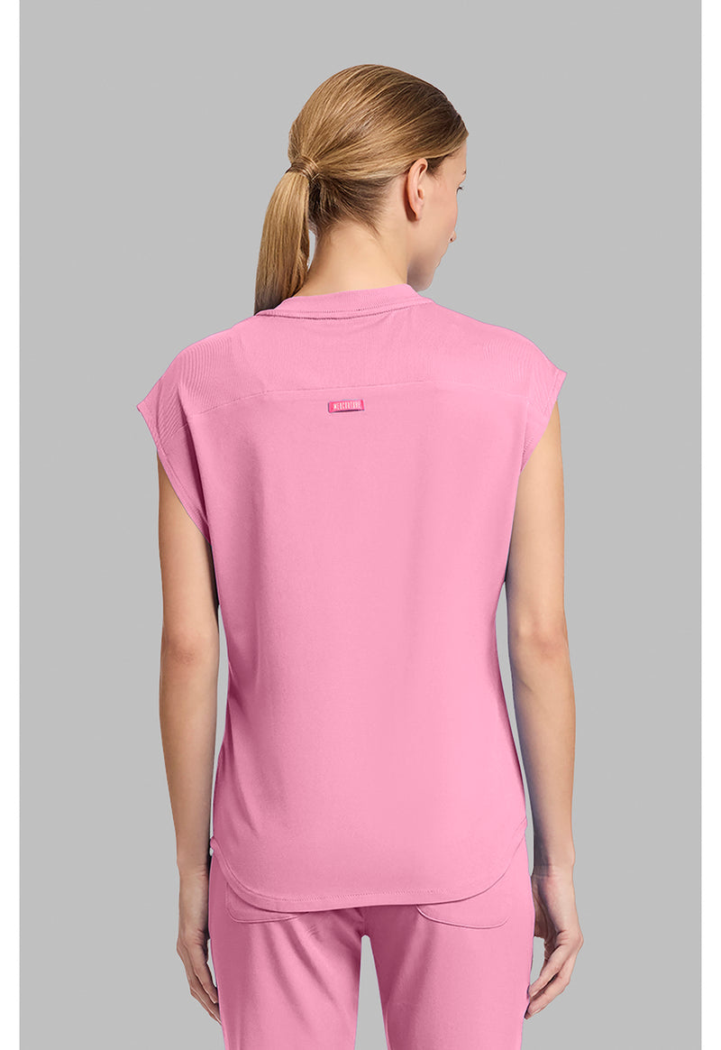 Pixel Pink - Med Couture AMP Women Scrub Top - Back View