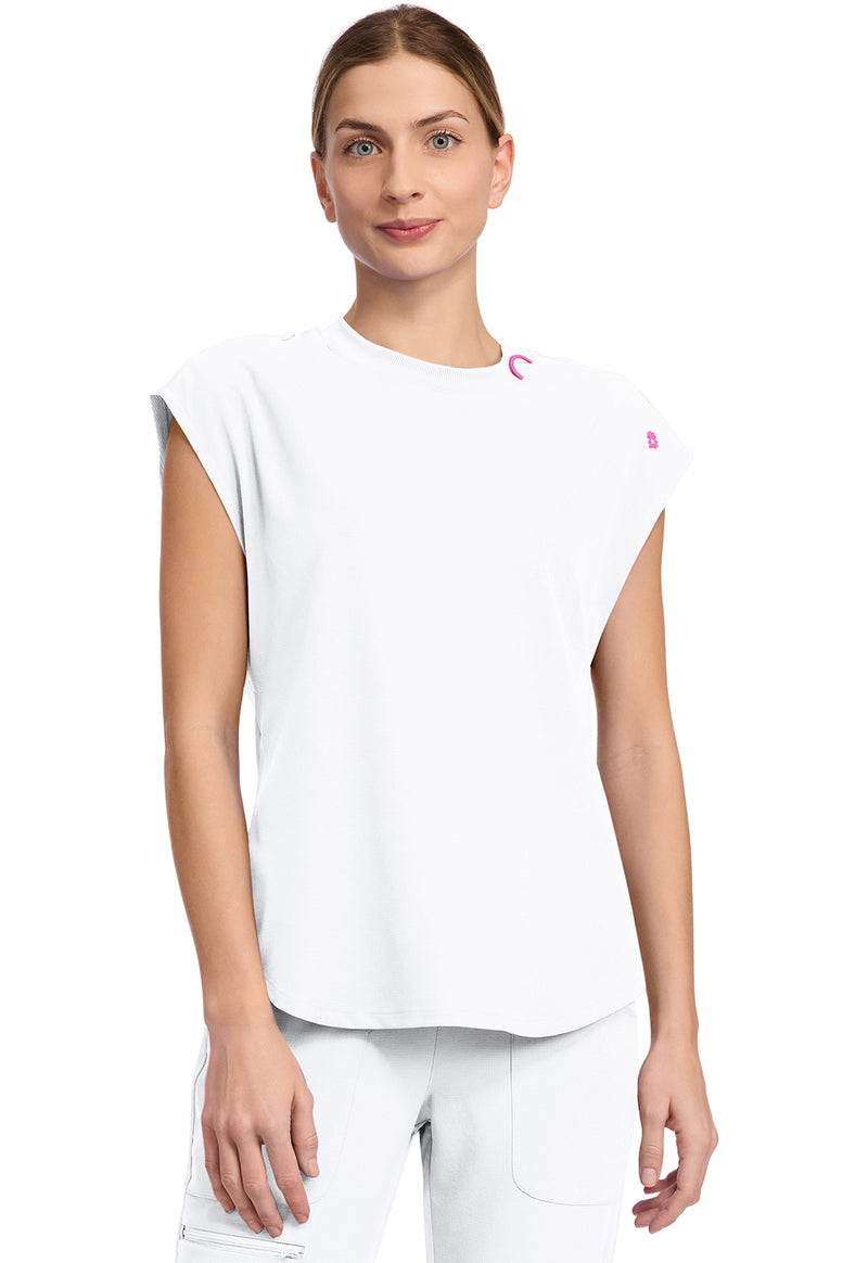 White - Med Couture AMP Women Scrub Top - Front View