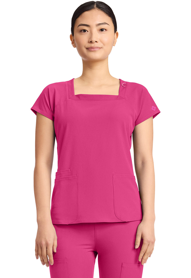 Pink Power - Med Couture AMP Women Scrub Top - Front View