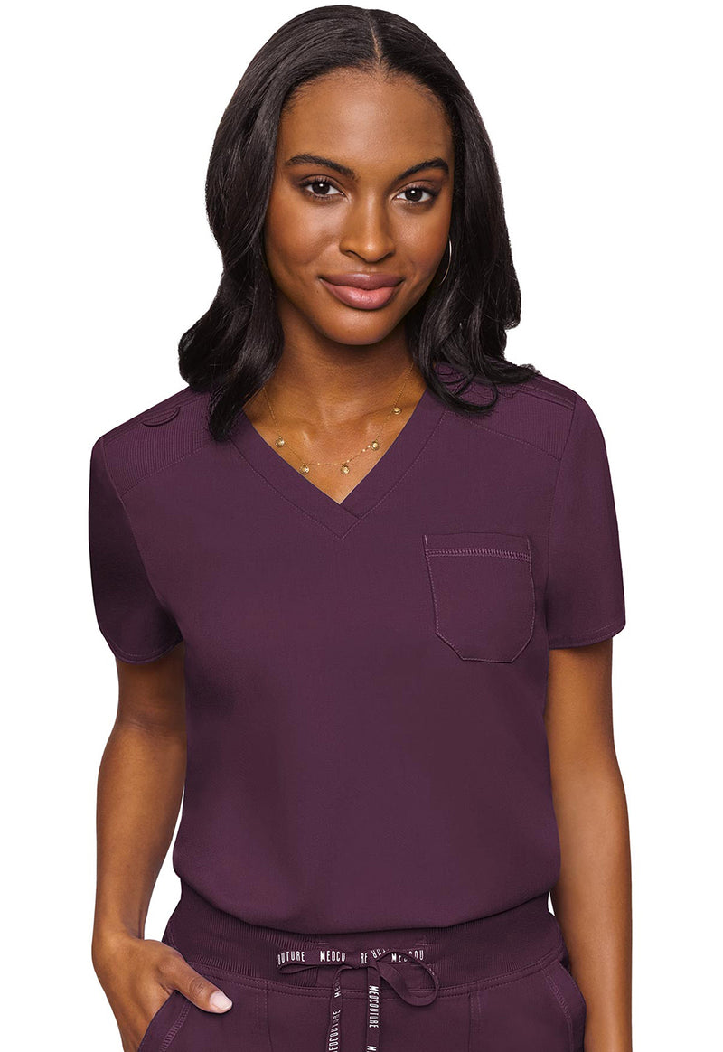 Wine - Med Couture Touch Women Scrub Top - Front View