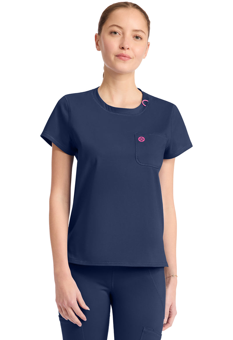 Navy - Med Couture AMP Knit Women Scrub Top - Front View