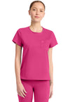 Pink Power - Med Couture AMP Knit Women Scrub Top - Front View
