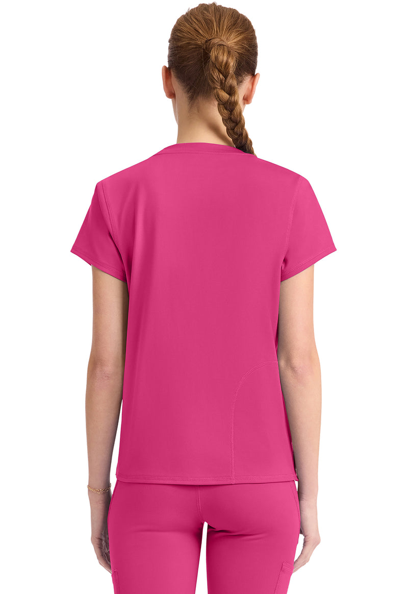 Pink Power - Med Couture AMP Knit Women Scrub Top - Back View