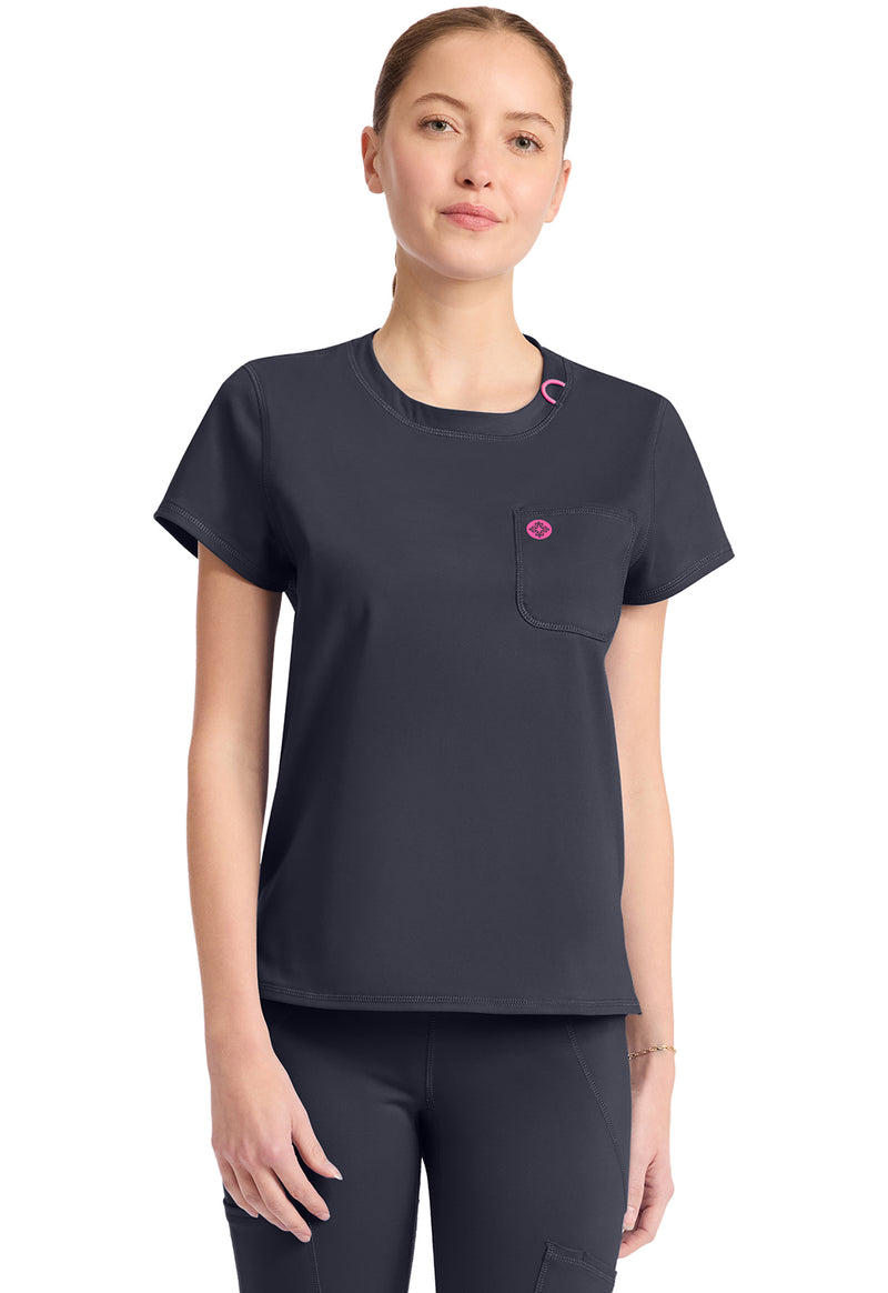 Pewter - Med Couture AMP Knit Women Scrub Top - Front View