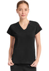 Black - Med Couture AMP Knit Women Scrub Top - Front View