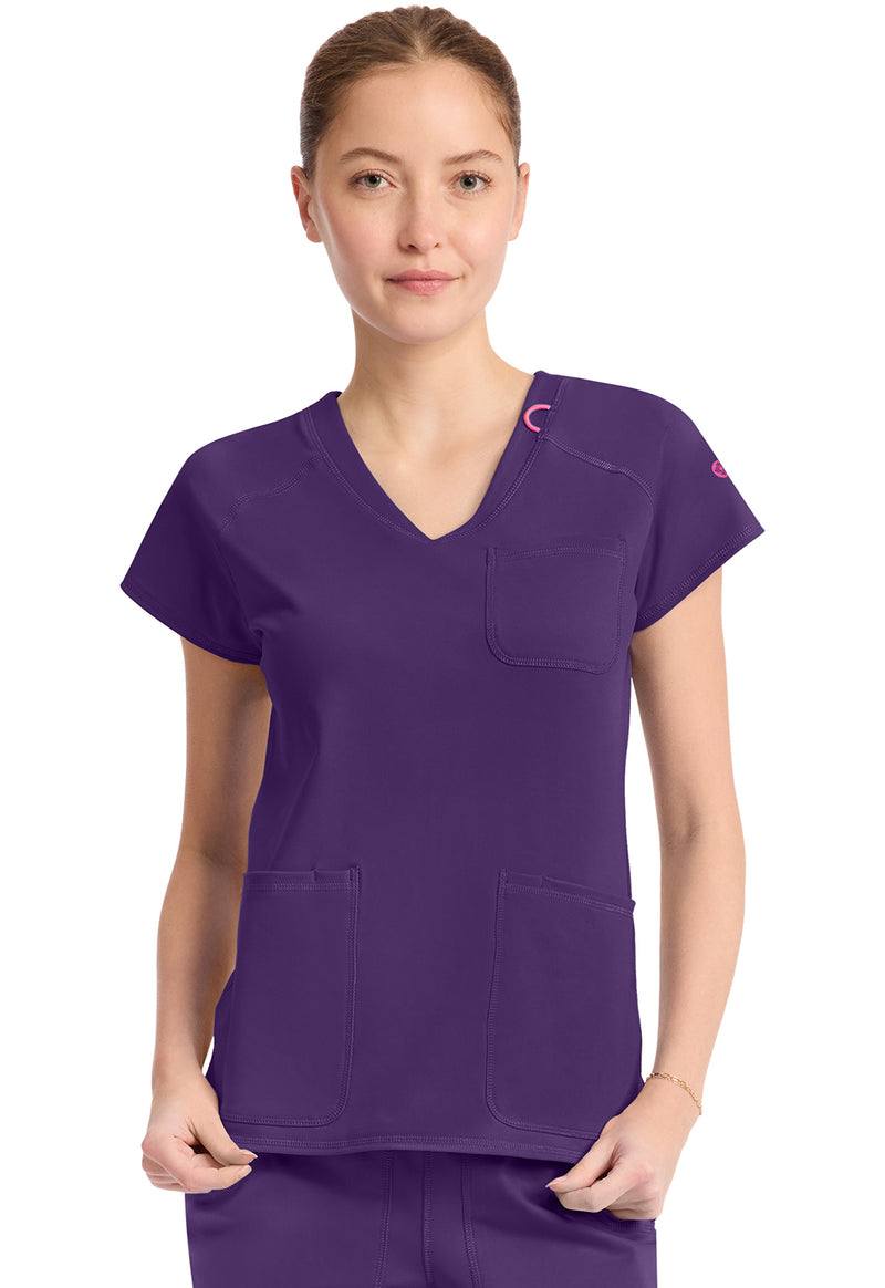 Galactic Purple - Med Couture AMP Knit Women Scrub Top - Front View