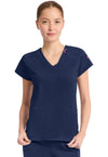 Navy - Med Couture AMP Knit Women Scrub Top - Front View