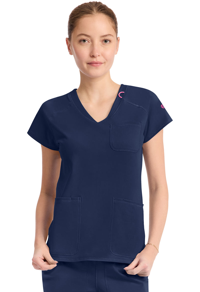 Navy - Med Couture AMP Knit Women Scrub Top - Front View