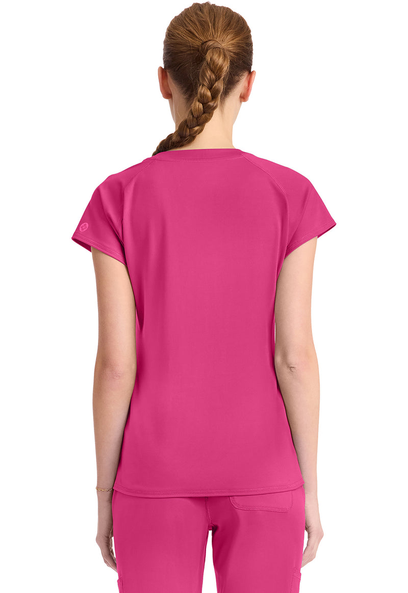 Pink Power - Med Couture AMP Knit Women Scrub Top - Back View