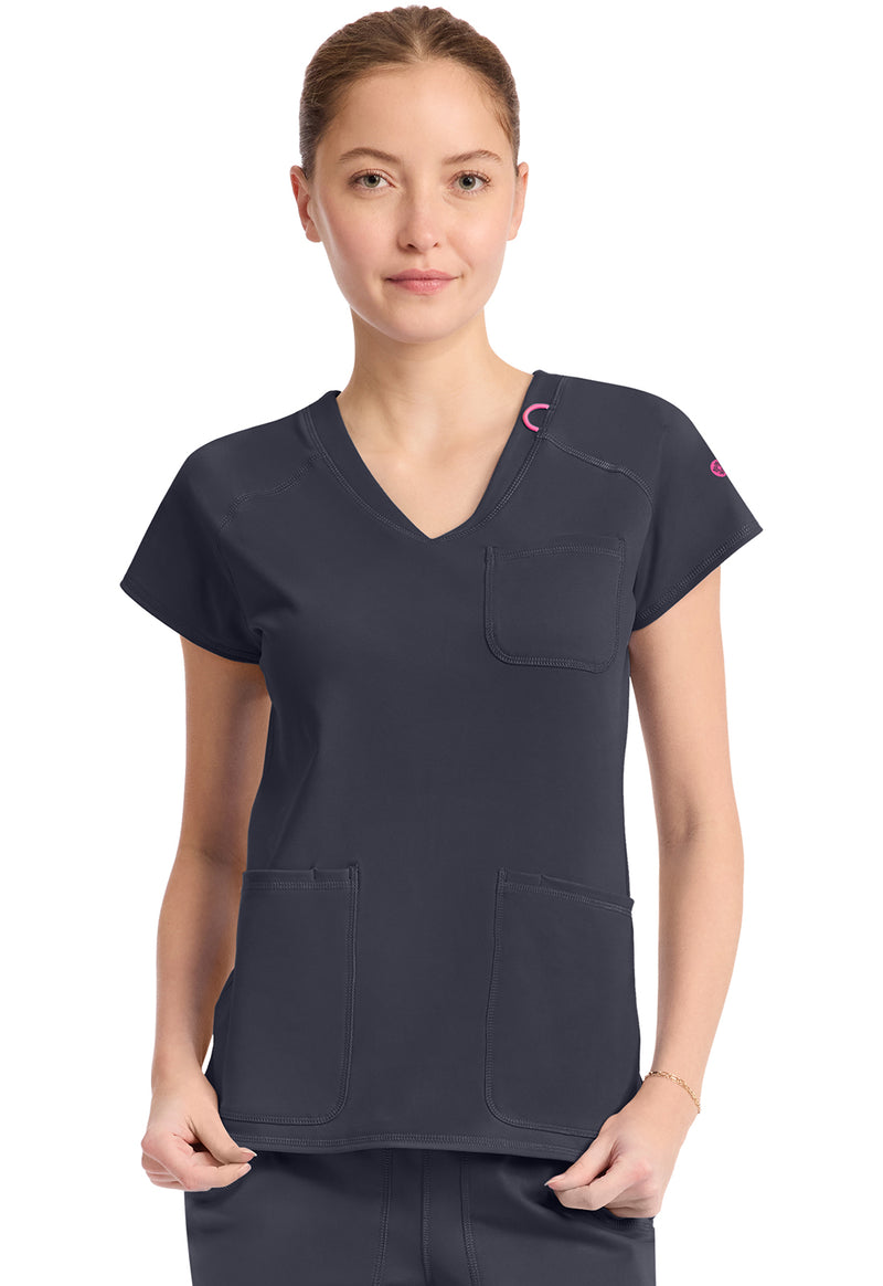 Pewter - Med Couture AMP Knit Women Scrub Top - Front View