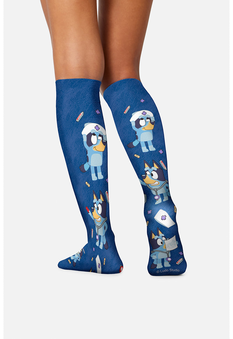 Calling Doctor Bluey - Knee High 8-15mmHg Compression Socks (Back)
