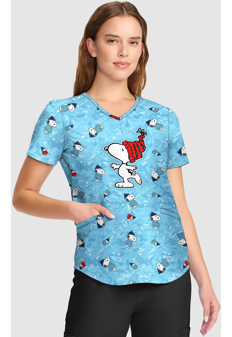 Snoopy On Ice - V-Neck Print Top