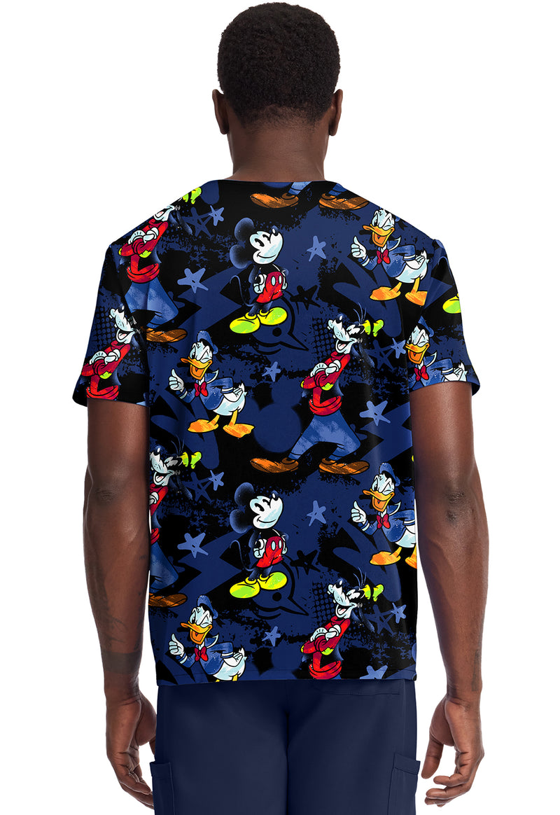 Mickey Bro Time - Men's Print  V-Neck Top (Back)