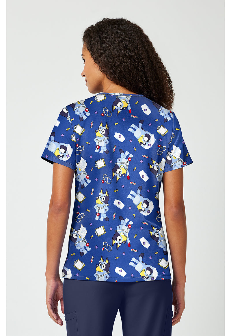 Nurse Bluey - Print V-Neck Top (Back)