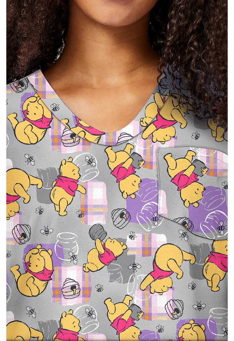 Honey Plaid - Print V-Neck Top (View 2)
