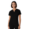 Black - White Cross V-Tess Women's 1 Pocket Notch Collar Scrub Top for Nursing