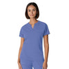 Ceil Blue - White Cross V-Tess Women's 1 Pocket Notch Collar Scrub Top for Nursing
