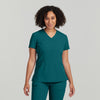 Caribbean Blue - White Cross V-Tess Women's 3 Pocket V-Neck Scrub Top for Nursing