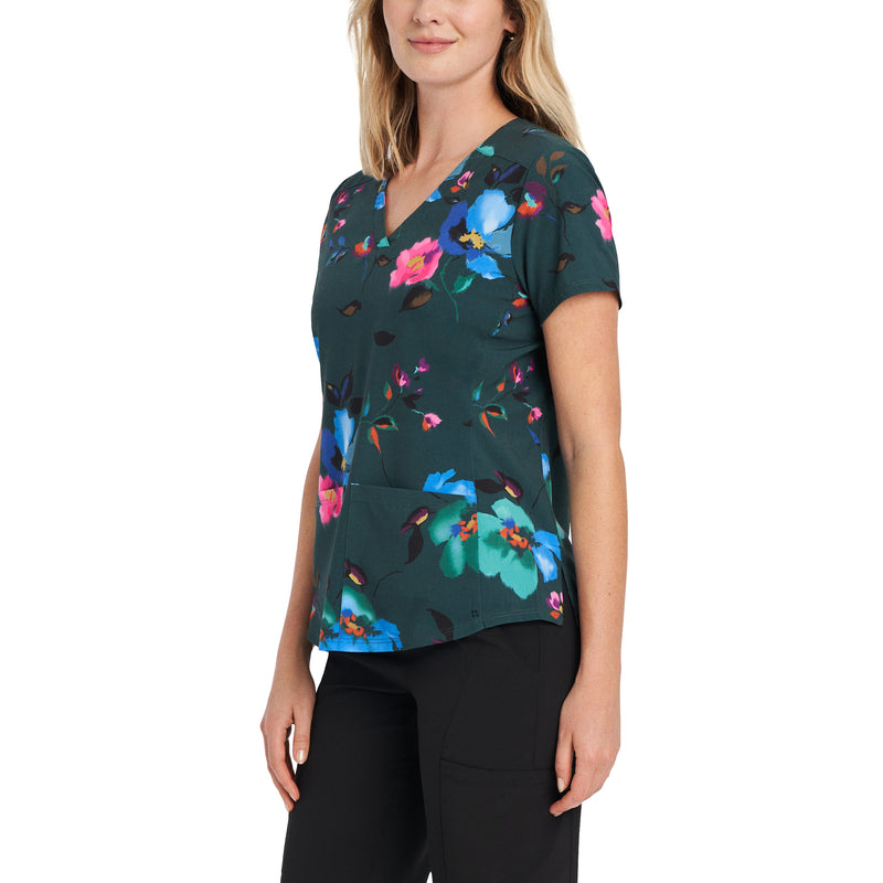 Electric Florals - White Cross Unisex Scrub Tops - Side View
