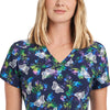 Psychedelic Butterfly - White Cross Prints Women's 2 Pocket V-Neck Printed Scrub Top for Nursing