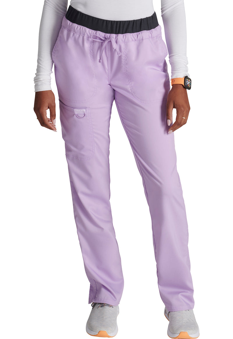 Purple Freesia - Cherokee WW Revolution Women Scrub Pants - Front View