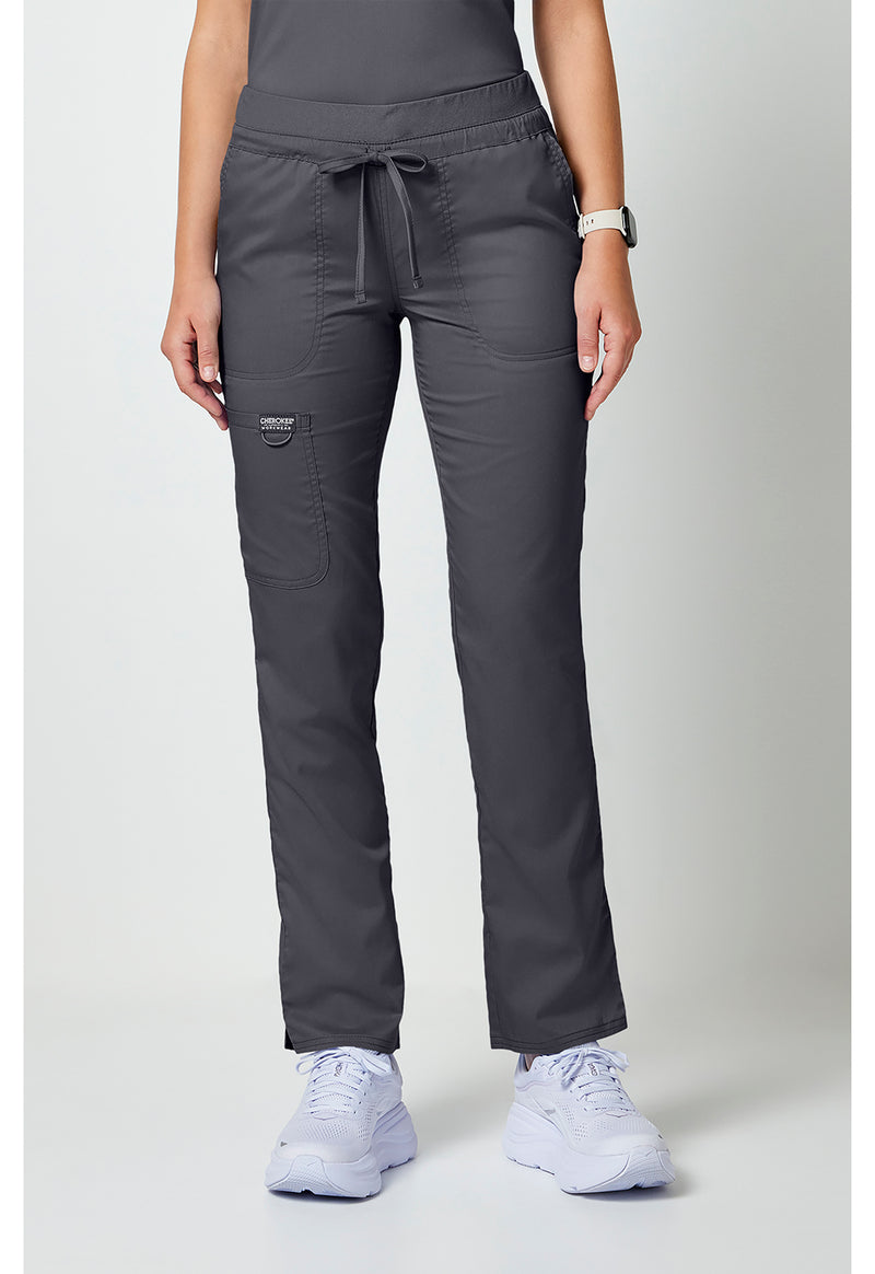 Pewter - Cherokee WW Revolution Women Scrub Pants - Front View