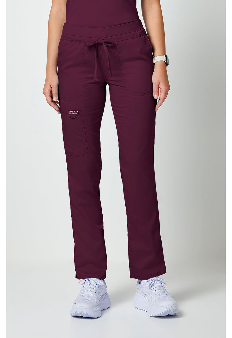 Wine - Cherokee WW Revolution Women Scrub Pants - Front View