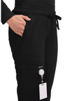 Black - Women's Mid Rise Tapered Leg Drawstring Scrub Pants – Petite (View 2)