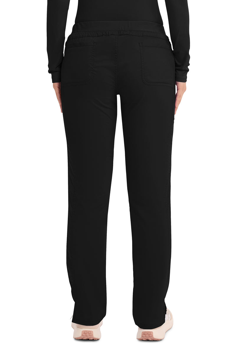 Black - Women's Mid Rise Tapered Leg Drawstring Scrub Pants – Petite (Back)