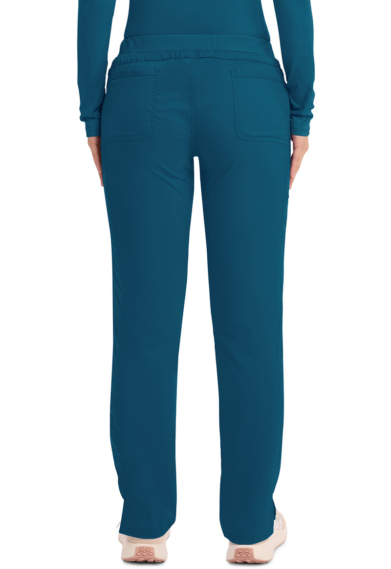 Caribbean Blue - Women's Mid Rise Tapered Leg Drawstring Scrub Pants – Petite (Back)