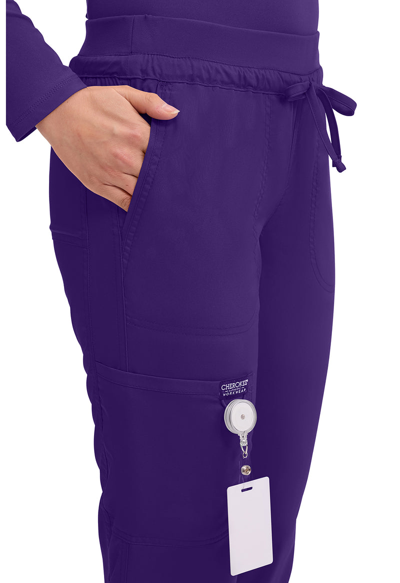 Grape - Women's Mid Rise Tapered Leg Drawstring Scrub Pants – Petite (View 2)